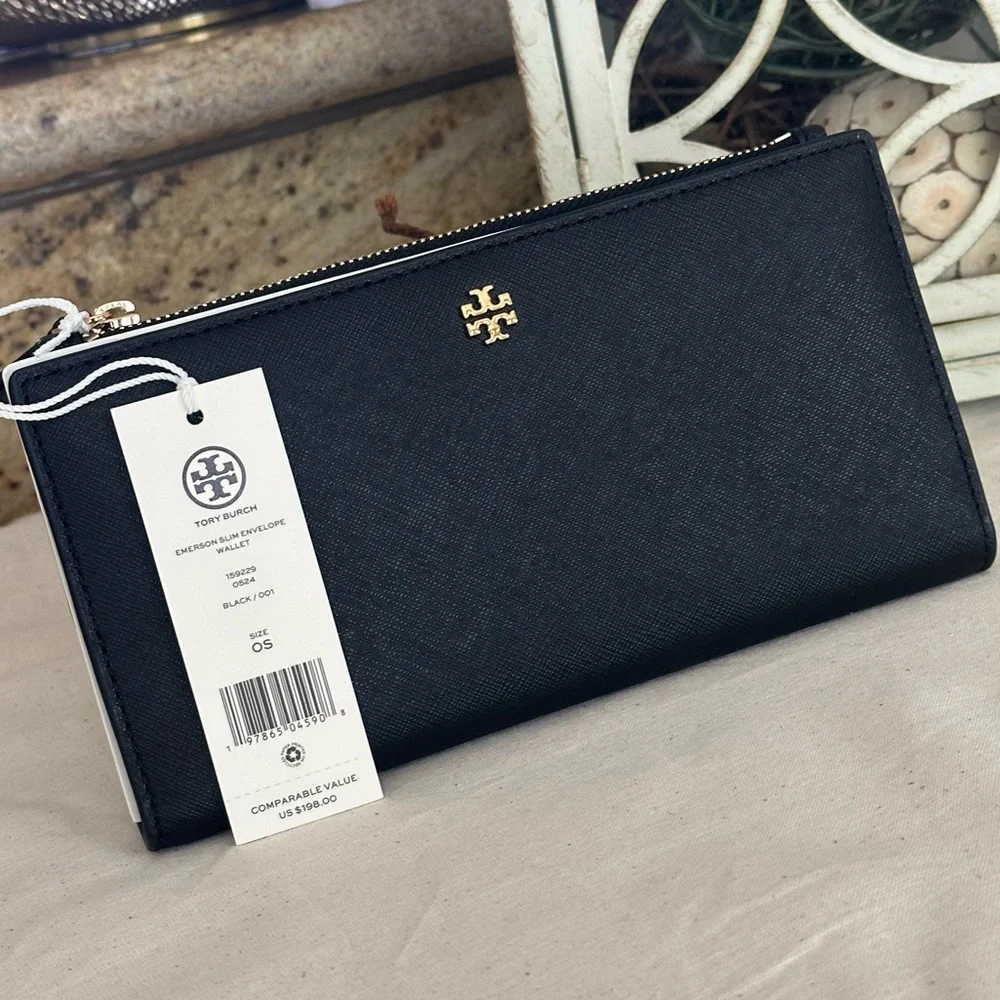 New Tory burch emersonn slim wallet with zipper in black - Picture 1 of 4